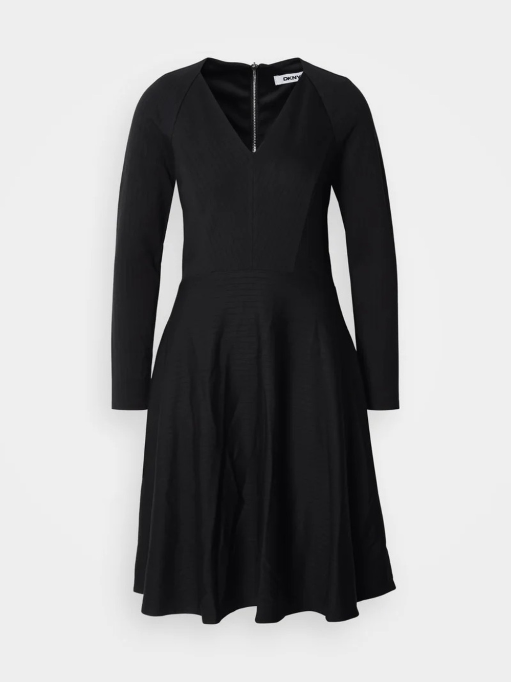 DKNY Black Long-Sleeve V-Neck Fit-and-Flare Dress